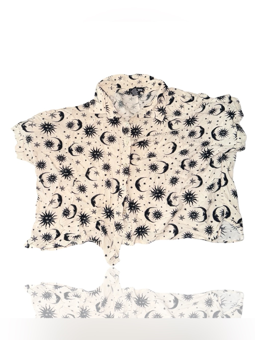 Hot Topic Cream Top with Black Celestial Print